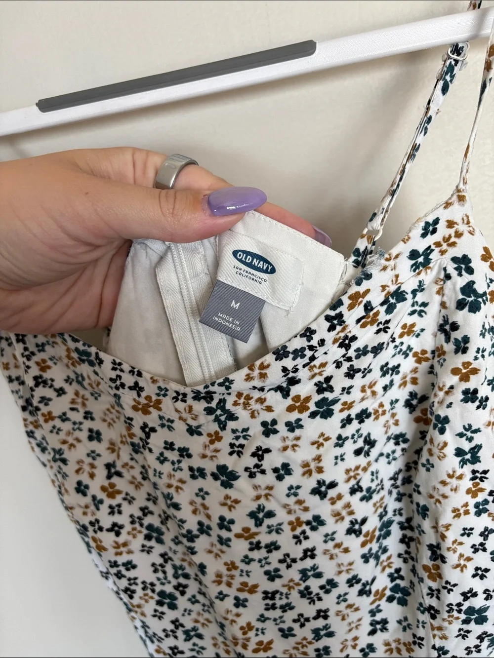 Old Navy Floral Smocked Sundress White Green Brown Medium - Picture 3 of 8